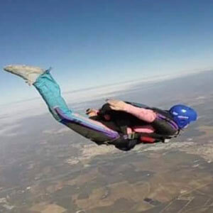 Photo of Sarah Bate from her AFF course with Active skydiving. Learn to skydive today with specialist AFF courses.